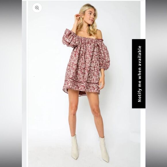 Olivaceous Avery Dress Boho Western Floral Lace Puff Short Sleeve Mini Medium - Picture 15 of 15